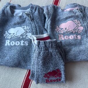 Roots Heather Gray and Pink Baby Set BUNDLE